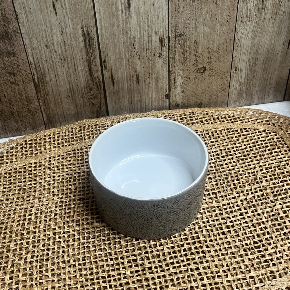 Gray Embossed Ceramic Storage Jar with Bamboo Lid | Modern Bathroom Kitchen Cani - Picture 5 of 6